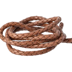 Flätat runt läderband, brun