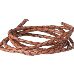 Flätat runt läderband, brun